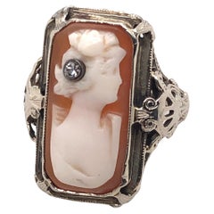 14kt Art Deco Habille' Cameo Ring with Diamond