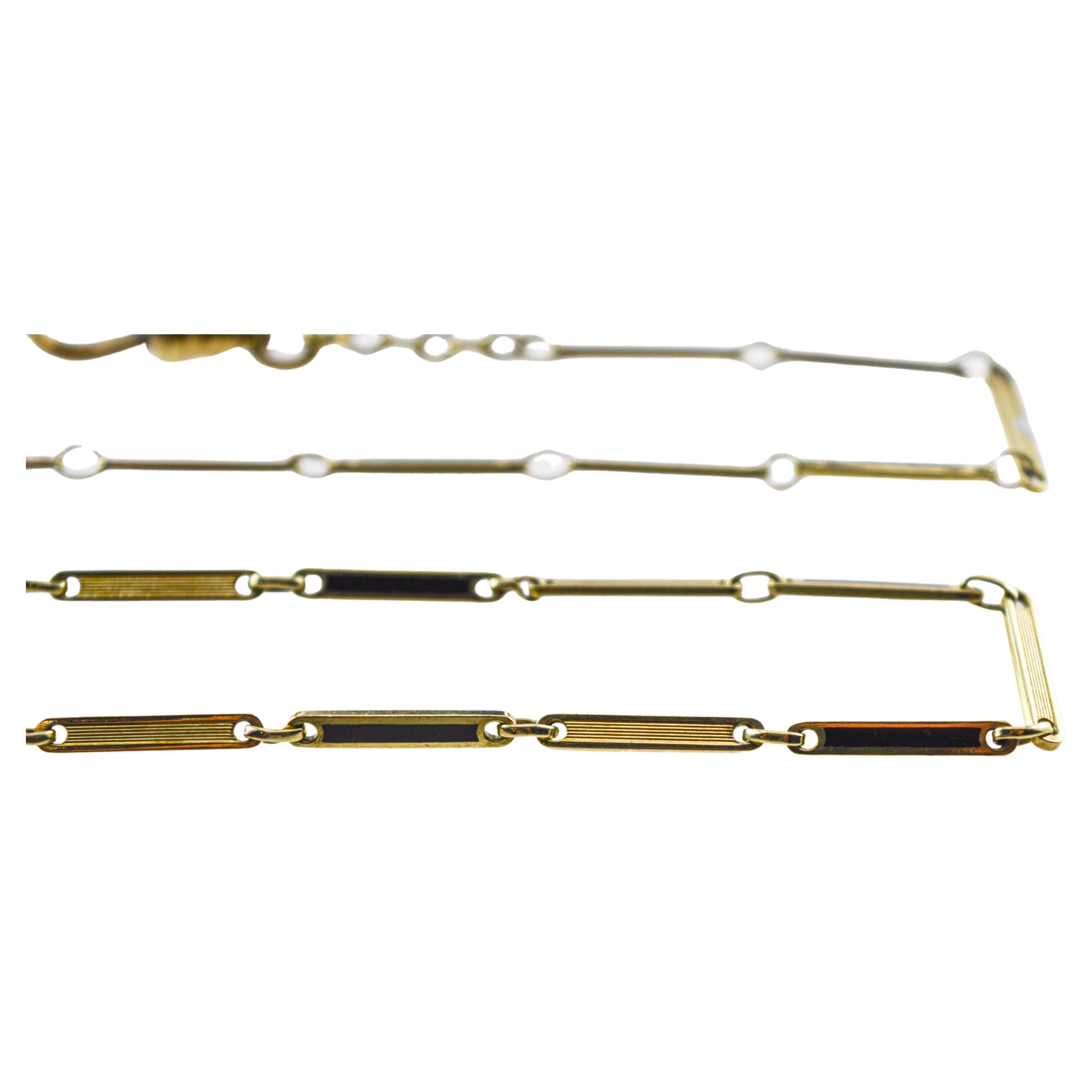 14Kt Art Deco Taschenuhr Kette, oder Halskette oder Armband mit Emaille-Inlay (Art déco) im Angebot