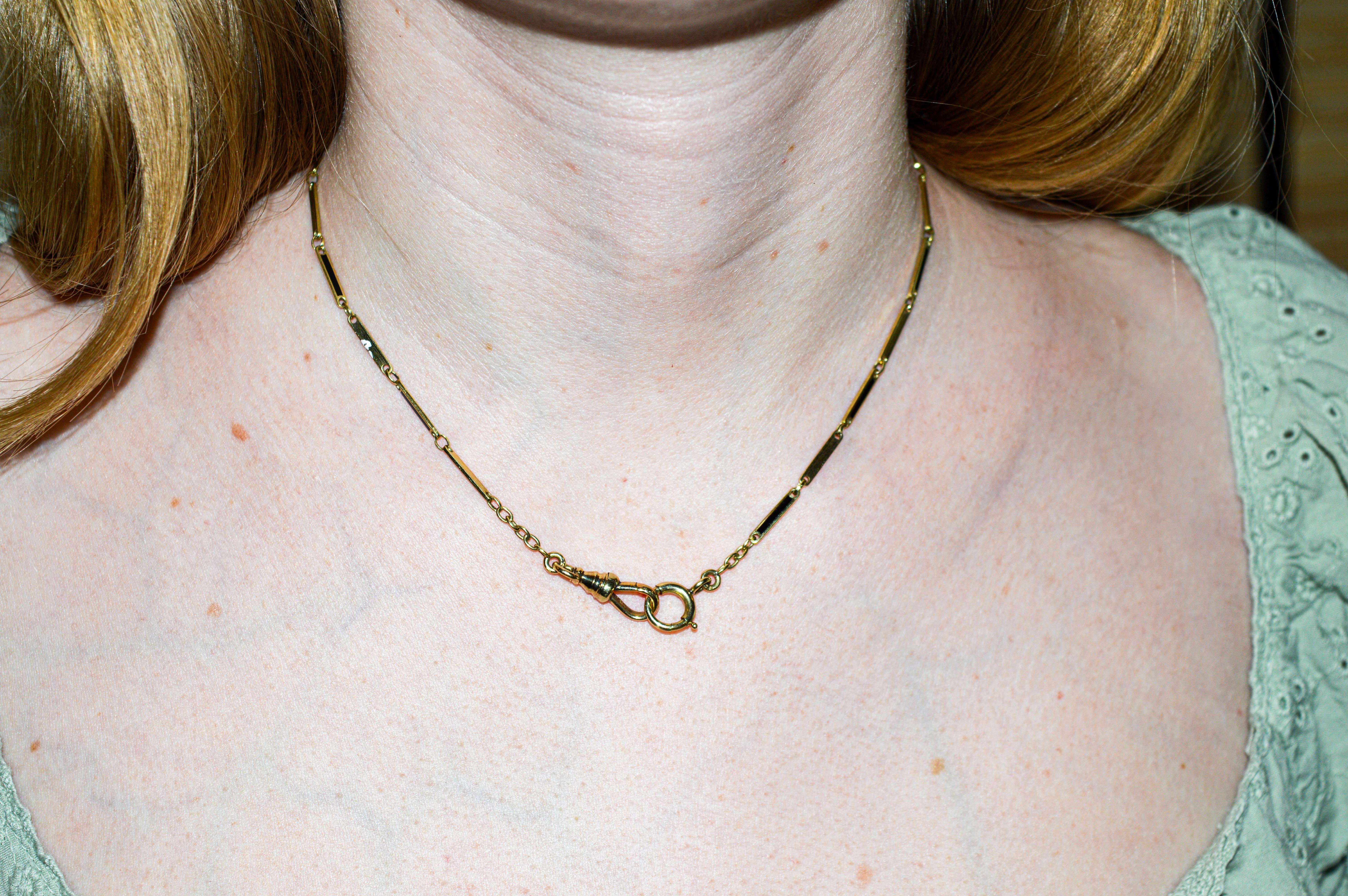 14Kt Art Deco Taschenuhr Kette, oder Halskette oder Armband mit Emaille-Inlay im Angebot 2