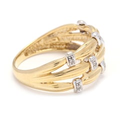14 Karat Bi-Color Gold and Diamond Multi Row Band Ring