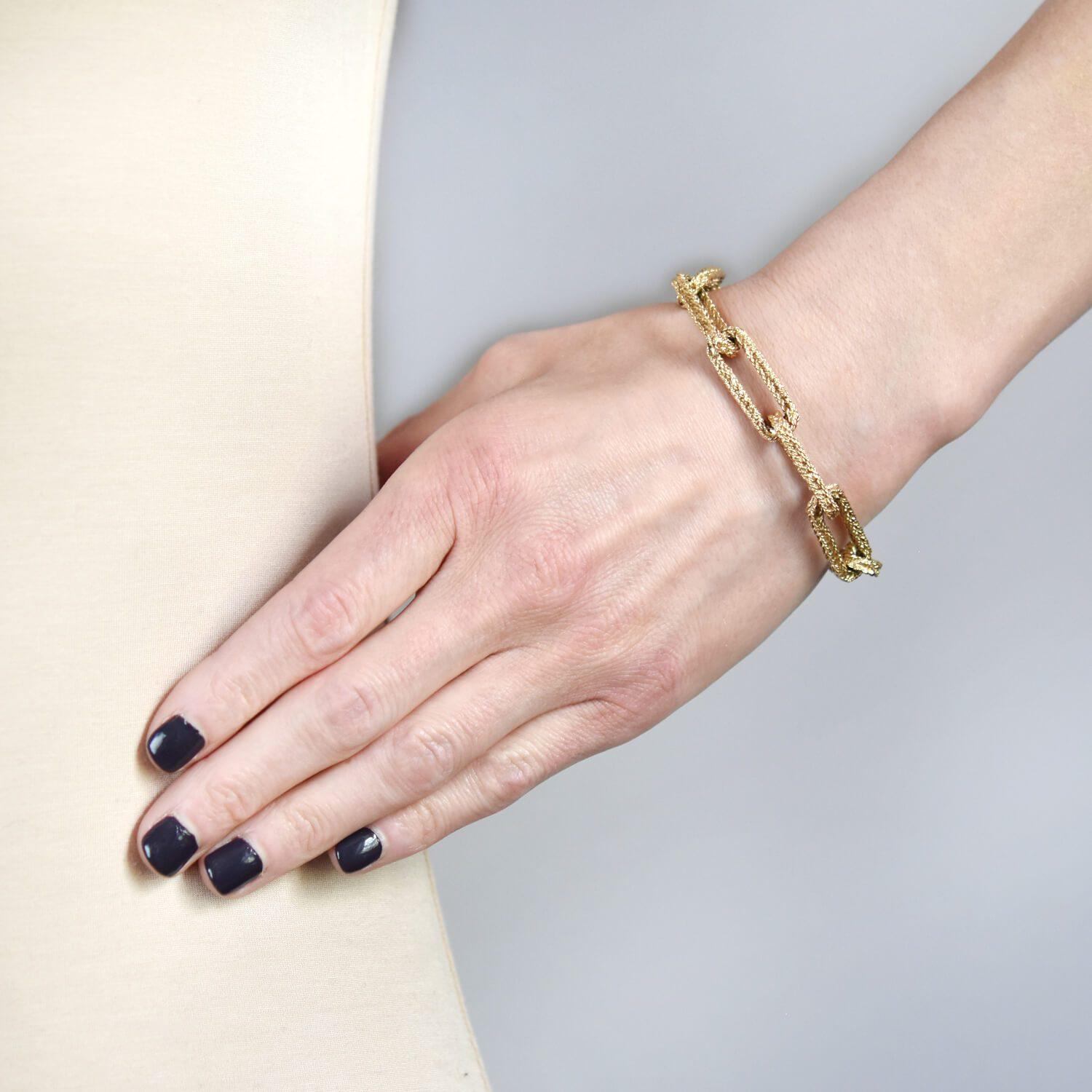 Women's 14kt Braided-Texture Paperclip Link Bracelet For Sale
