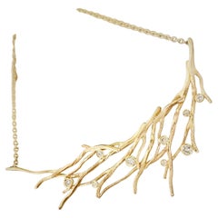 14 Karat Yellow Gold Organic Branch Diamond Necklace