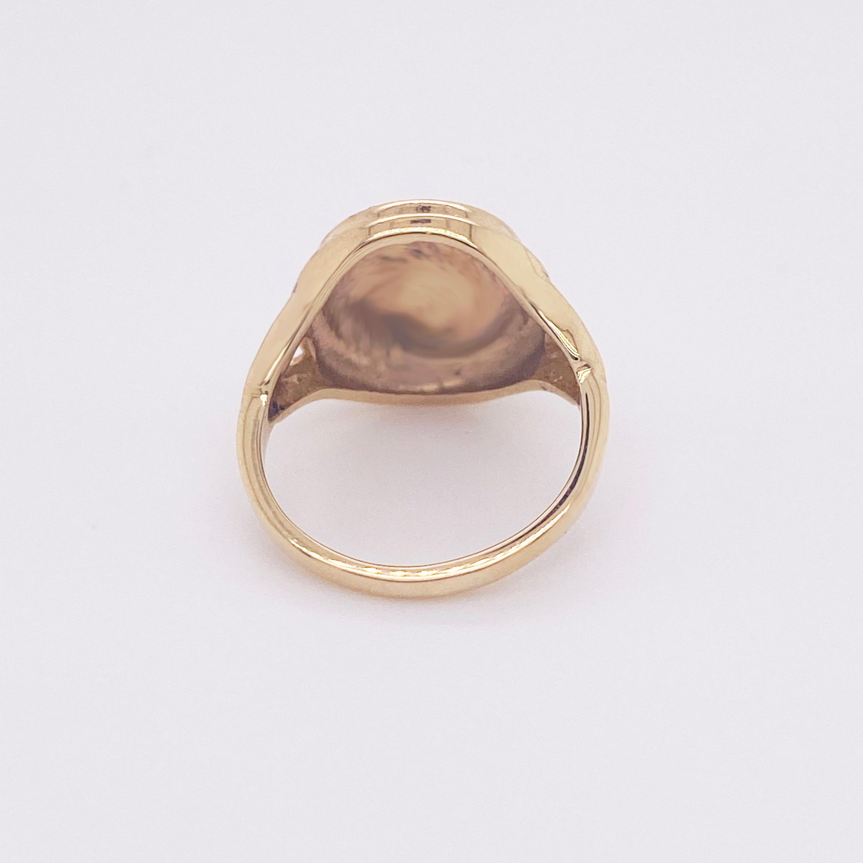 Modern Oval Signet Pinkie Ring Size 2.5 Brushed 14 Karat Gold, Monogram Initial Ring