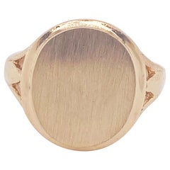 Oval Signet Pinkie Ring Size 2.5 Brushed 14 Karat Gold, Monogram Initial Ring