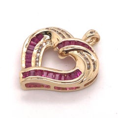 14kt Channel Set Ruby and Diamond Heart Pendant