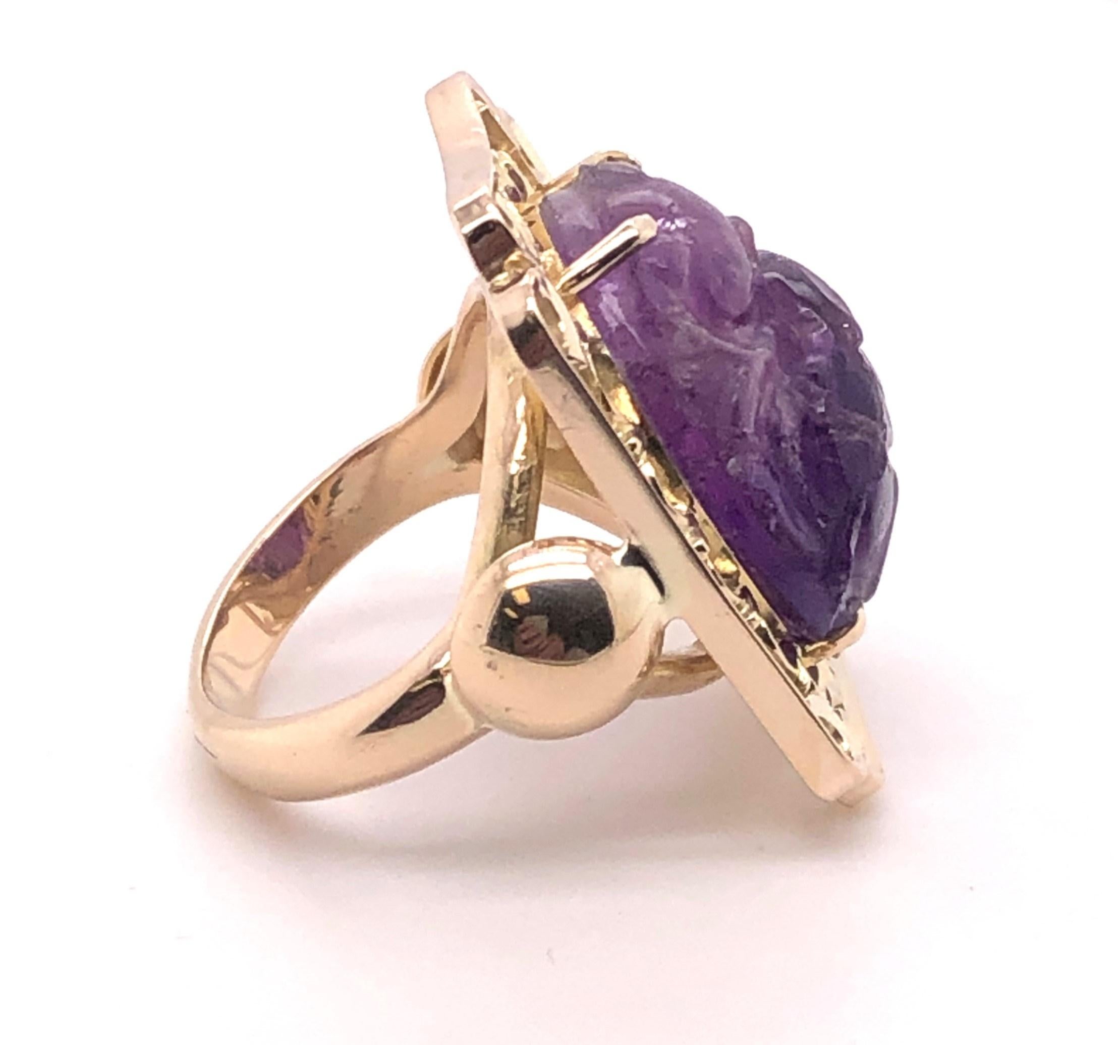 Cabochon 14kt circa 1960's Carved Amethyst Ring