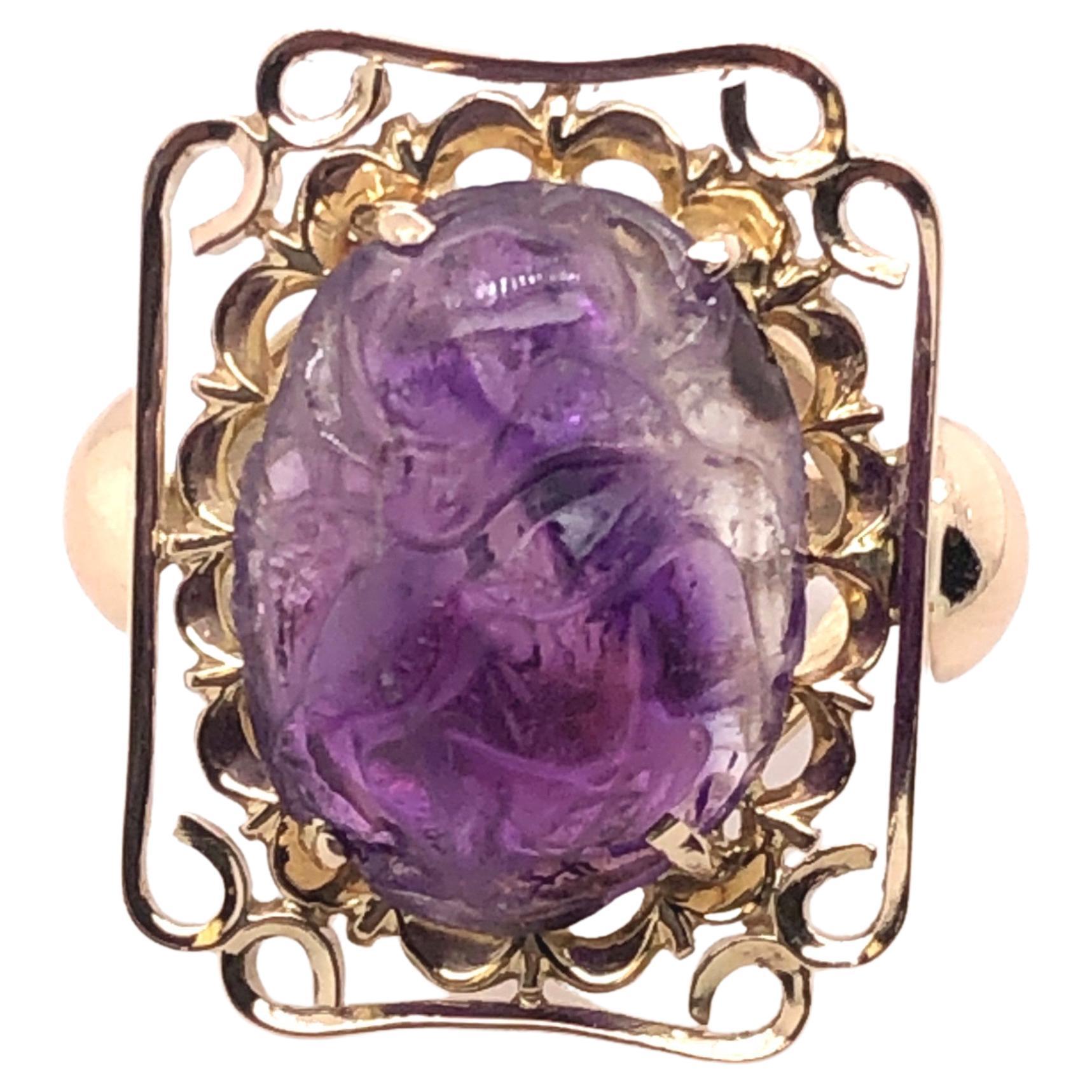 14kt circa 1960's Carved Amethyst Ring