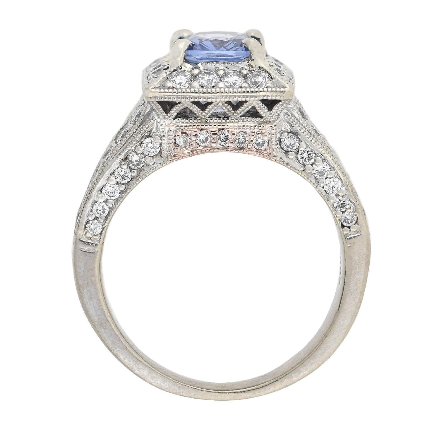 Contemporary 14kt Diamond and Sapphire Ring 0.90ct Center For Sale
