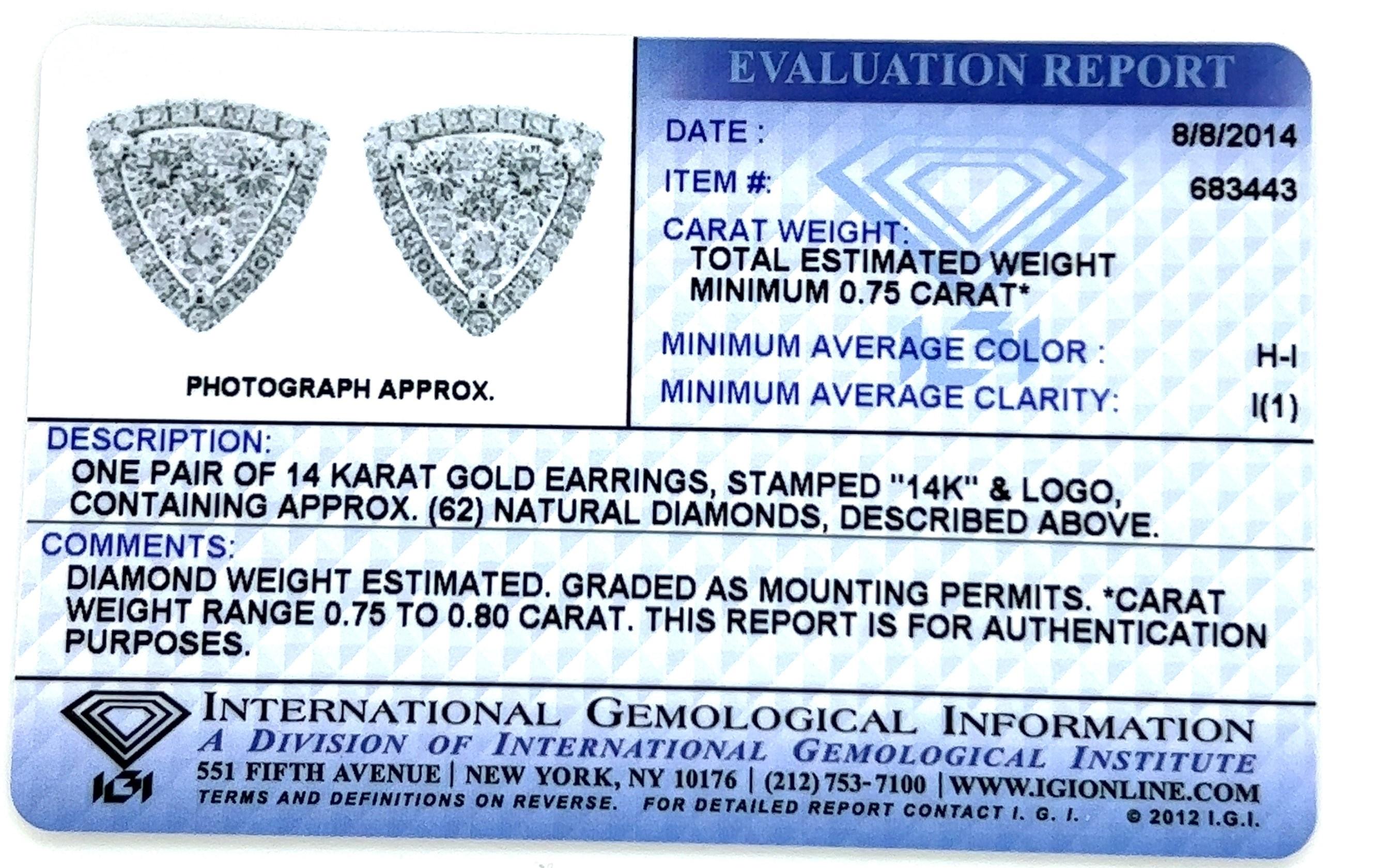 14kt Diamond Fashion Earrings with Diamond lab Report  For Sale 2