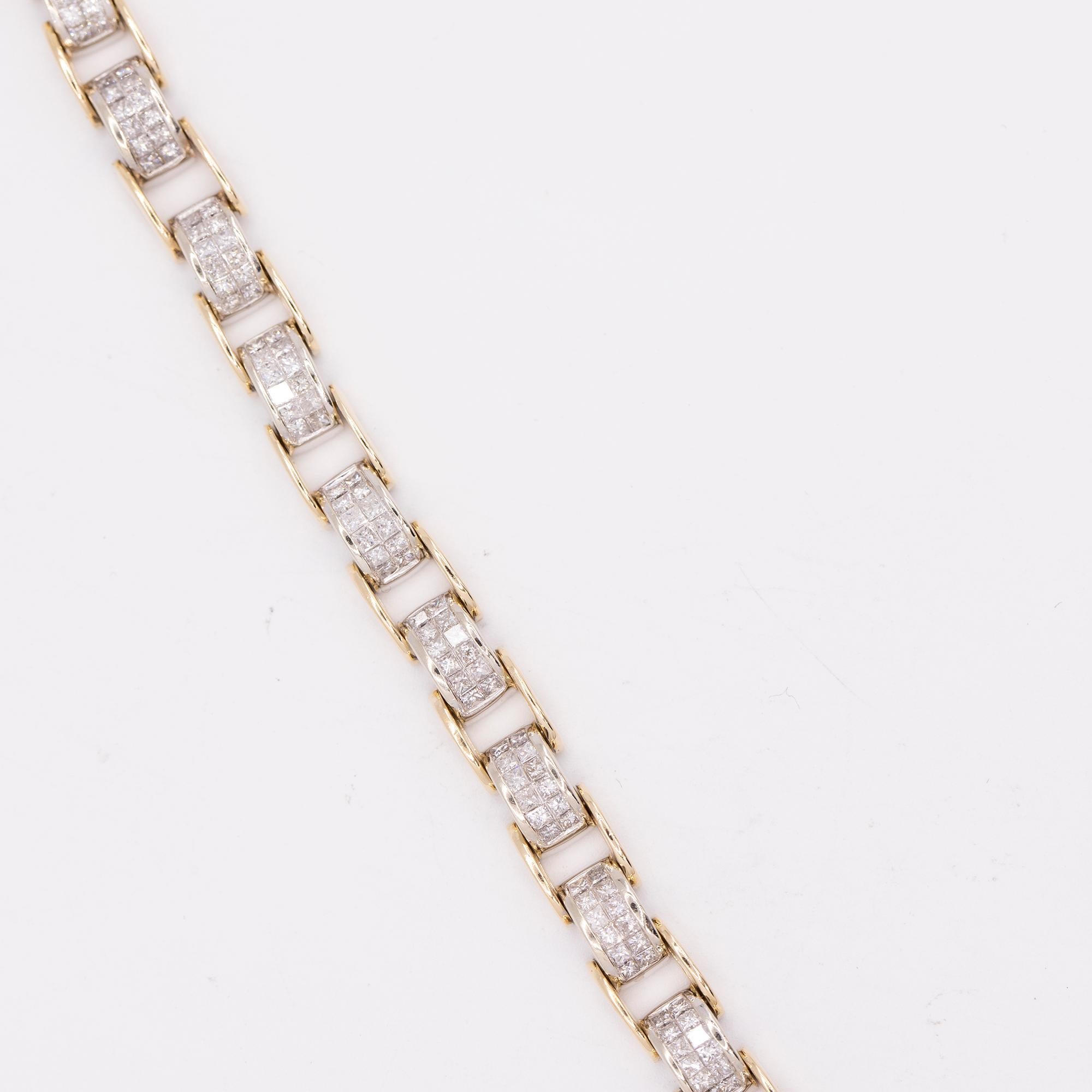 Princess Cut 14kt Diamond Link Section Necklace