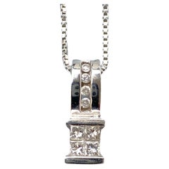 14kt Diamond Pendant Necklace Princess-Cut 1/3 Carat TW Set In White gold