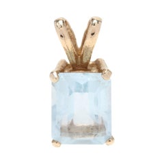 Vintage 14KT Emerald Cut Blue Topaz Solitaire Pendant