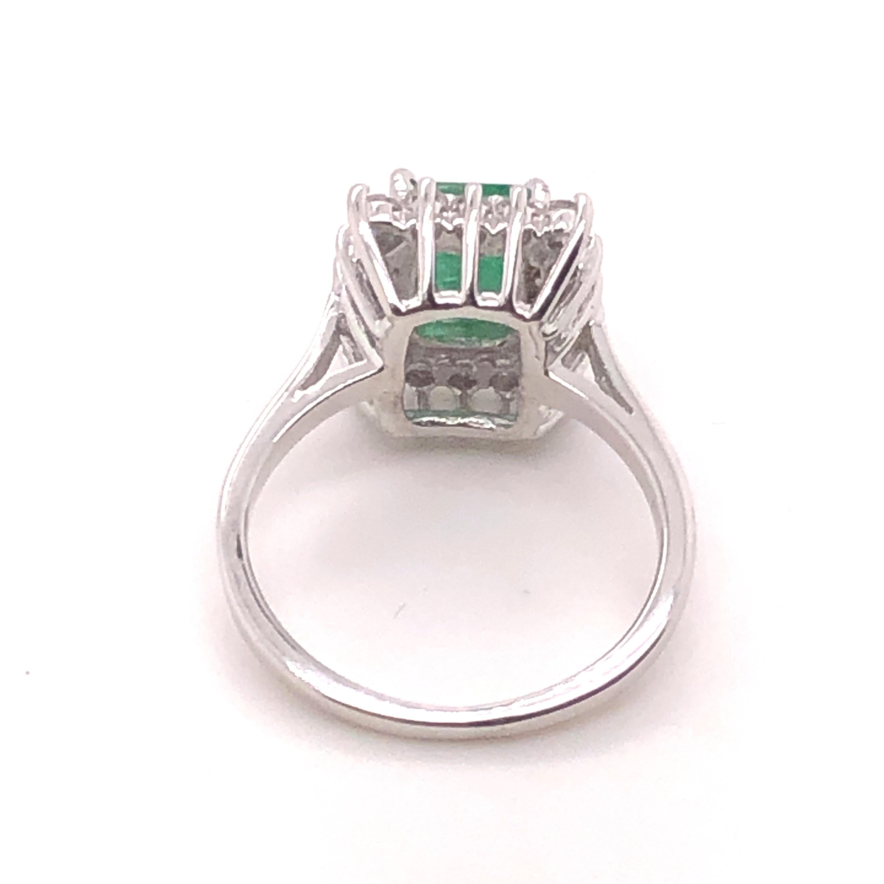 Women's or Men's 14kt Emerald Cut Emerald Ring with Diamond Halo