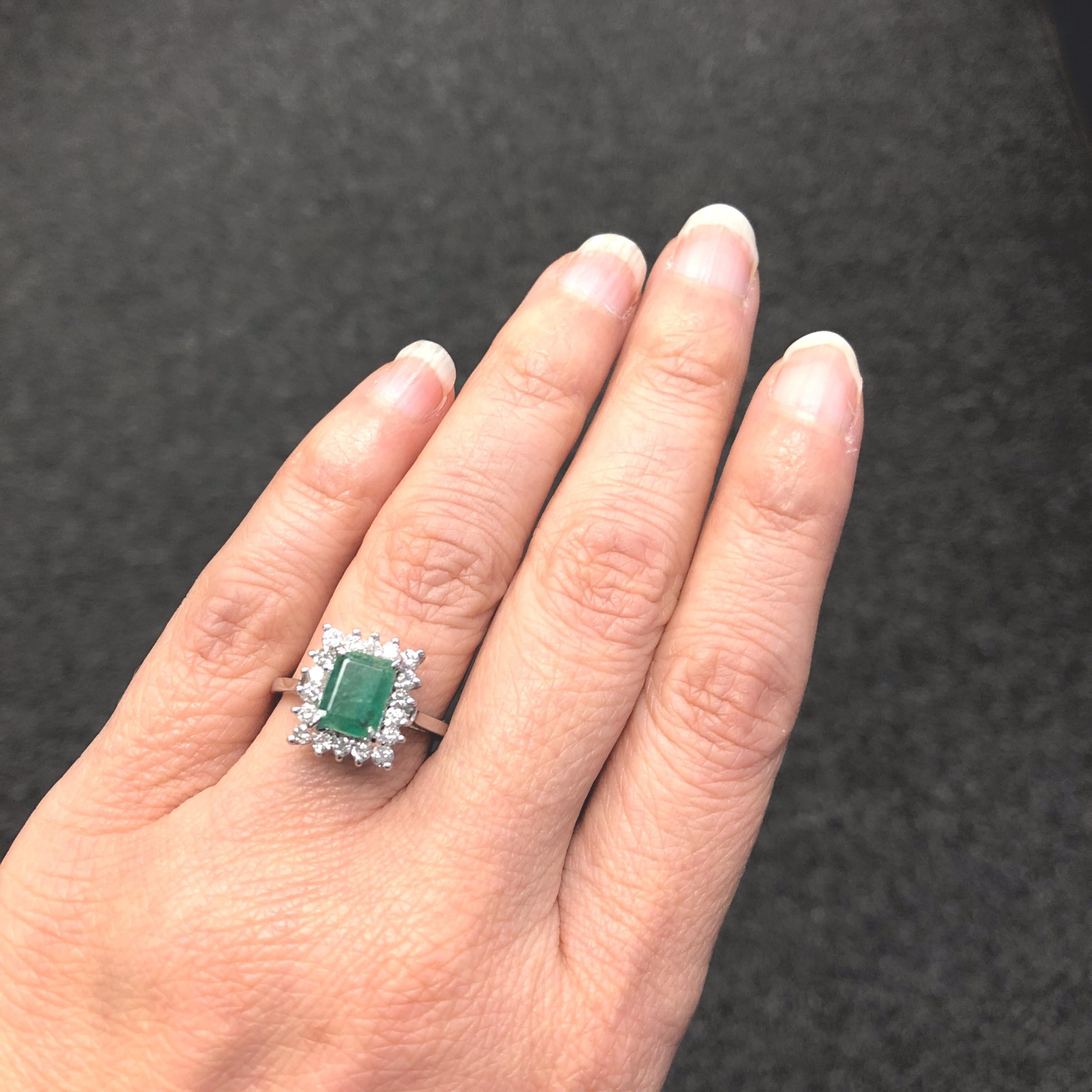 14kt Emerald Cut Emerald Ring with Diamond Halo 2