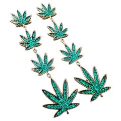 14kt, pendientes hoja de esmeralda