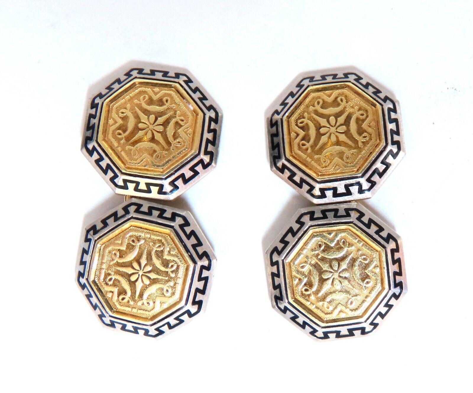 14kt European Crest Cufflinks Vintage In New Condition For Sale In New York, NY