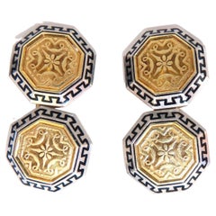 Gemelos con escudo europeo de 14 quilates, estilo vintage*