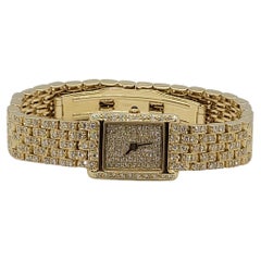 14 Karat Gold 4.20cttw Diamond Geneve Ladies Tank Watch, Swiss, Service Warranty