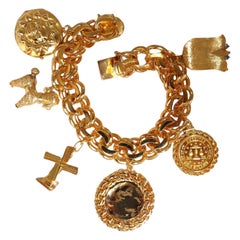 14kt Gold 6 Charm Functional Bracelet Sun Dog Windmill Frame Bullion Lilly 104g*