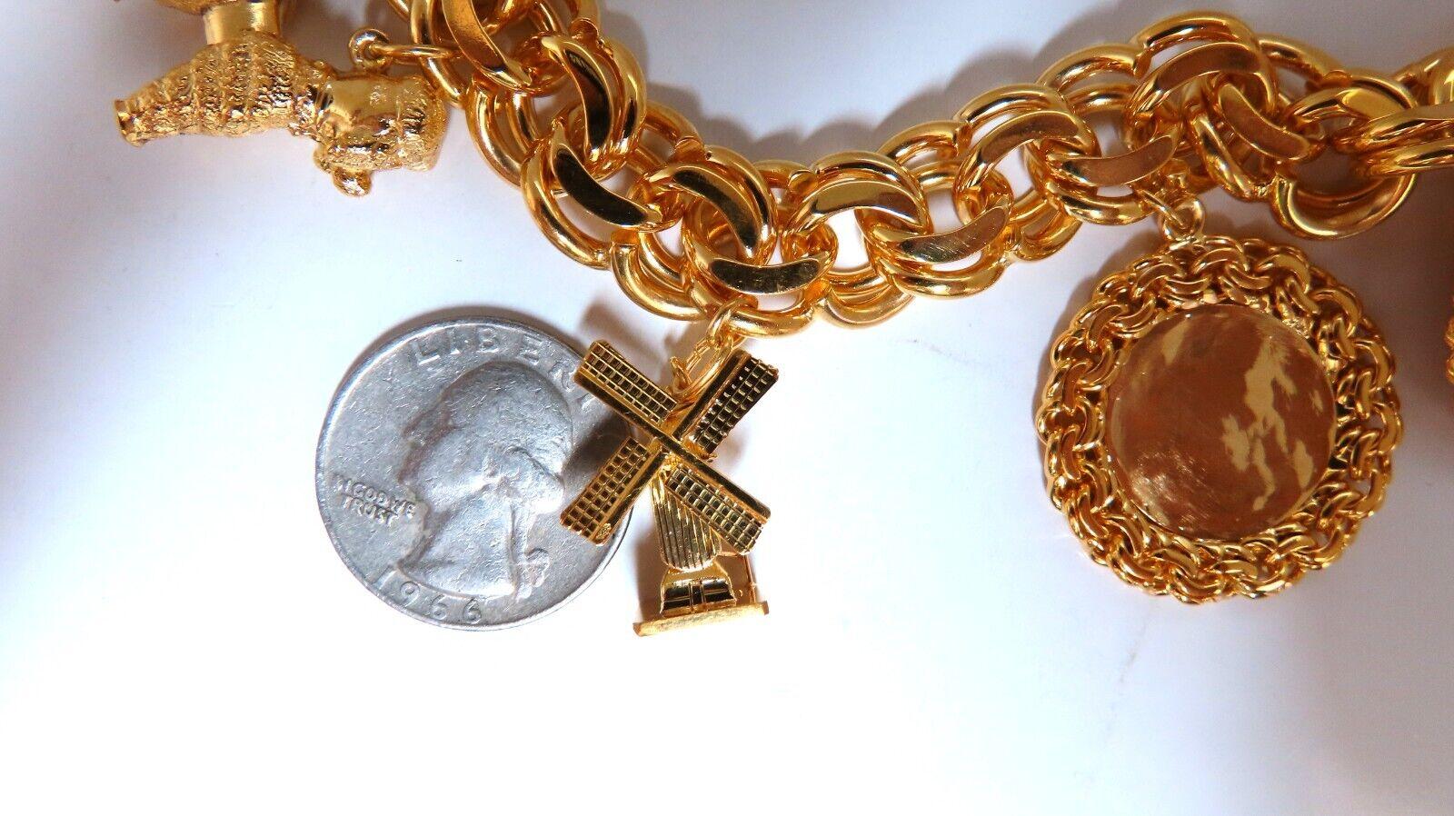 14kt Gold 6 Charm Functional Bracelet Sun Dog Windmill Frame Bullion Lilly 104gr In New Condition For Sale In New York, NY