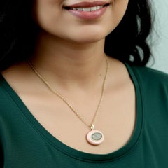 14KT Gold Green Amethyst & Opal Halo Pendant with 0.28ct Diamonds