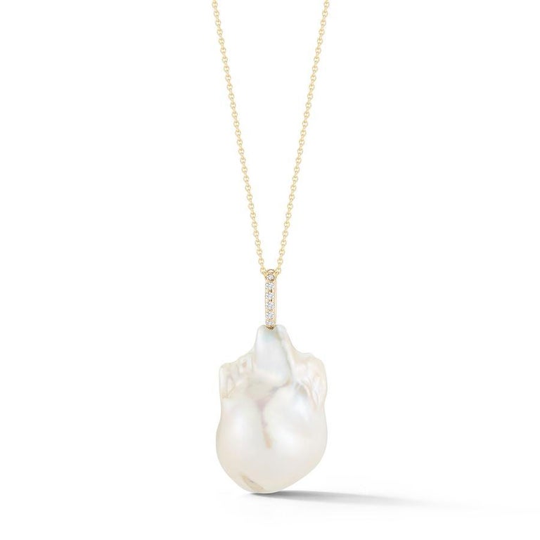14 Karat Gold and Diamonds Baroque Pearl Necklace For Sale at 1stDibs