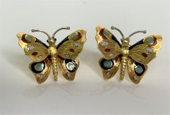 14KT Gold and Enamel Butterfly Earrings