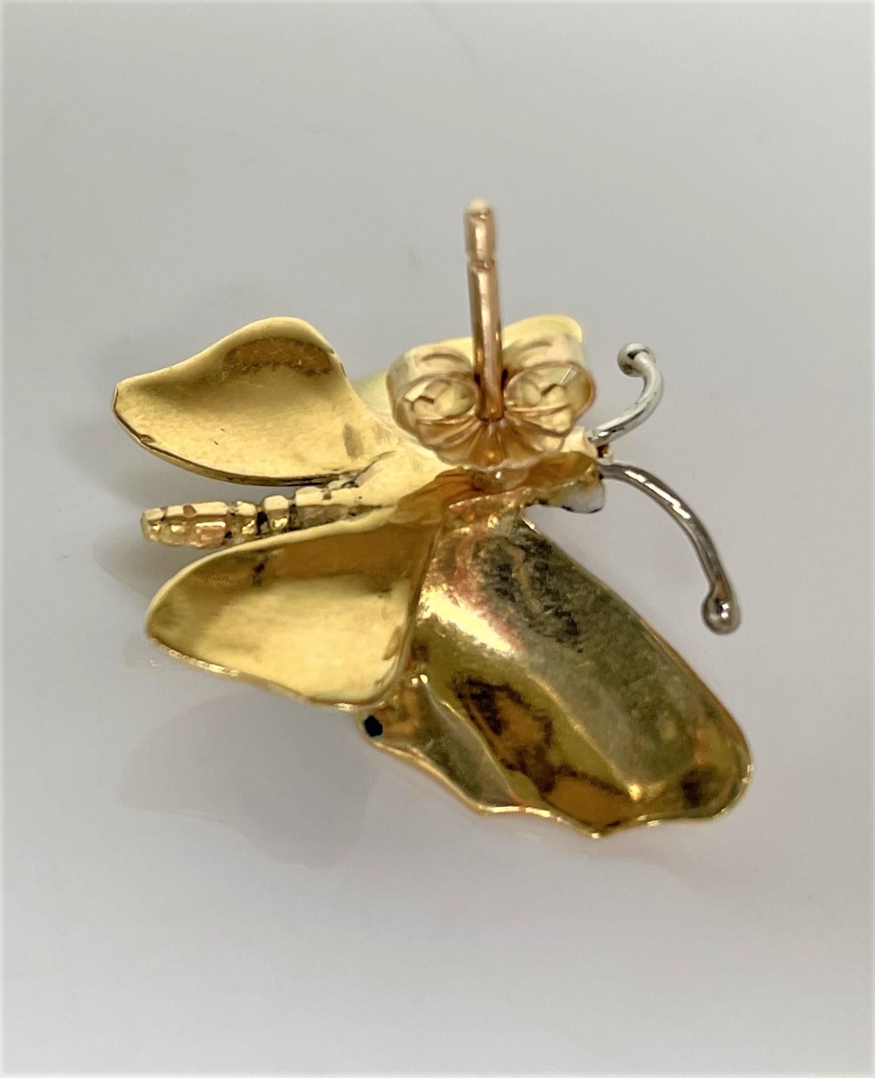 Women's or Men's 14KT Gold and Enamel Butterfly Earrings For Sale