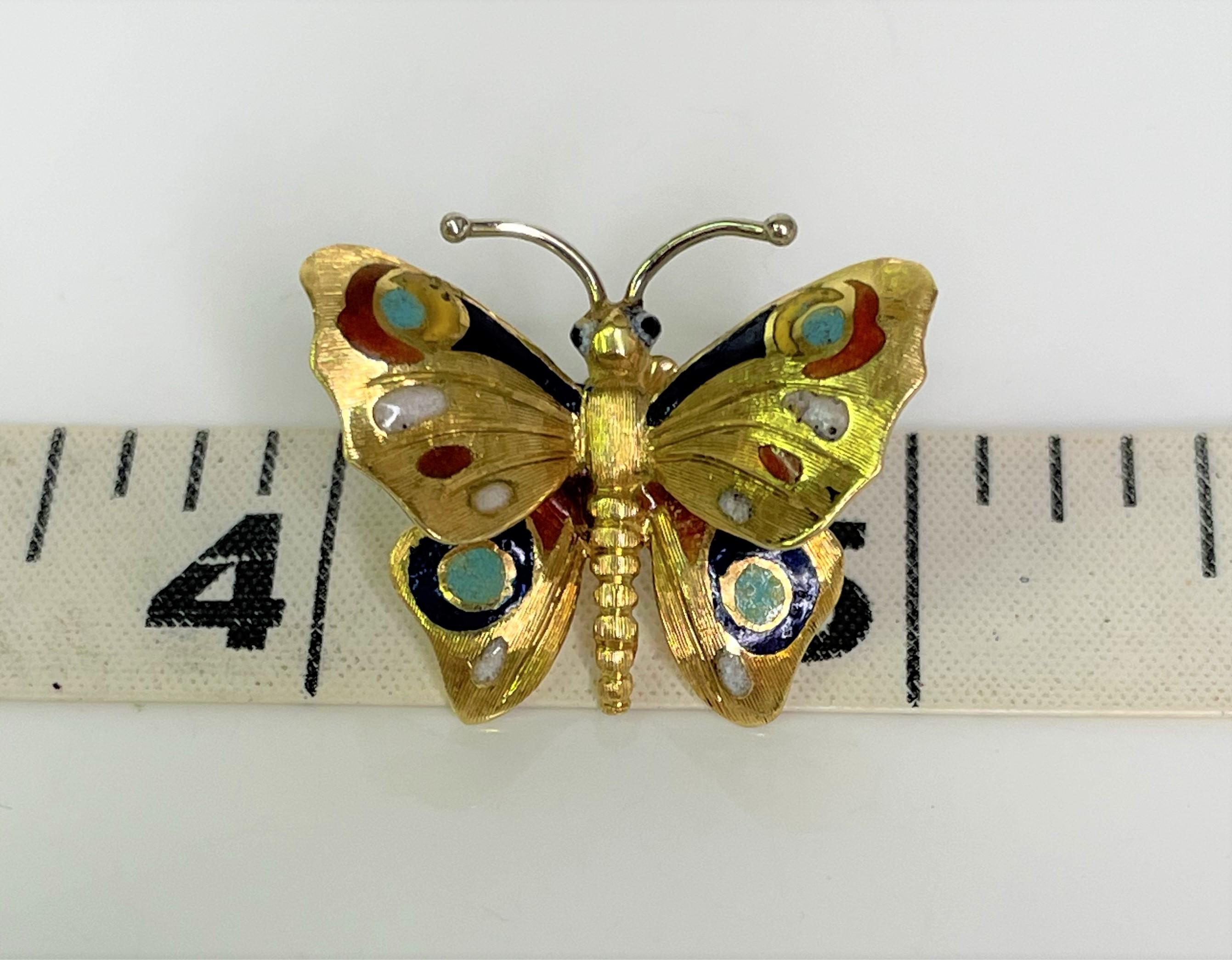 14KT Gold and Enamel Butterfly Earrings For Sale 1
