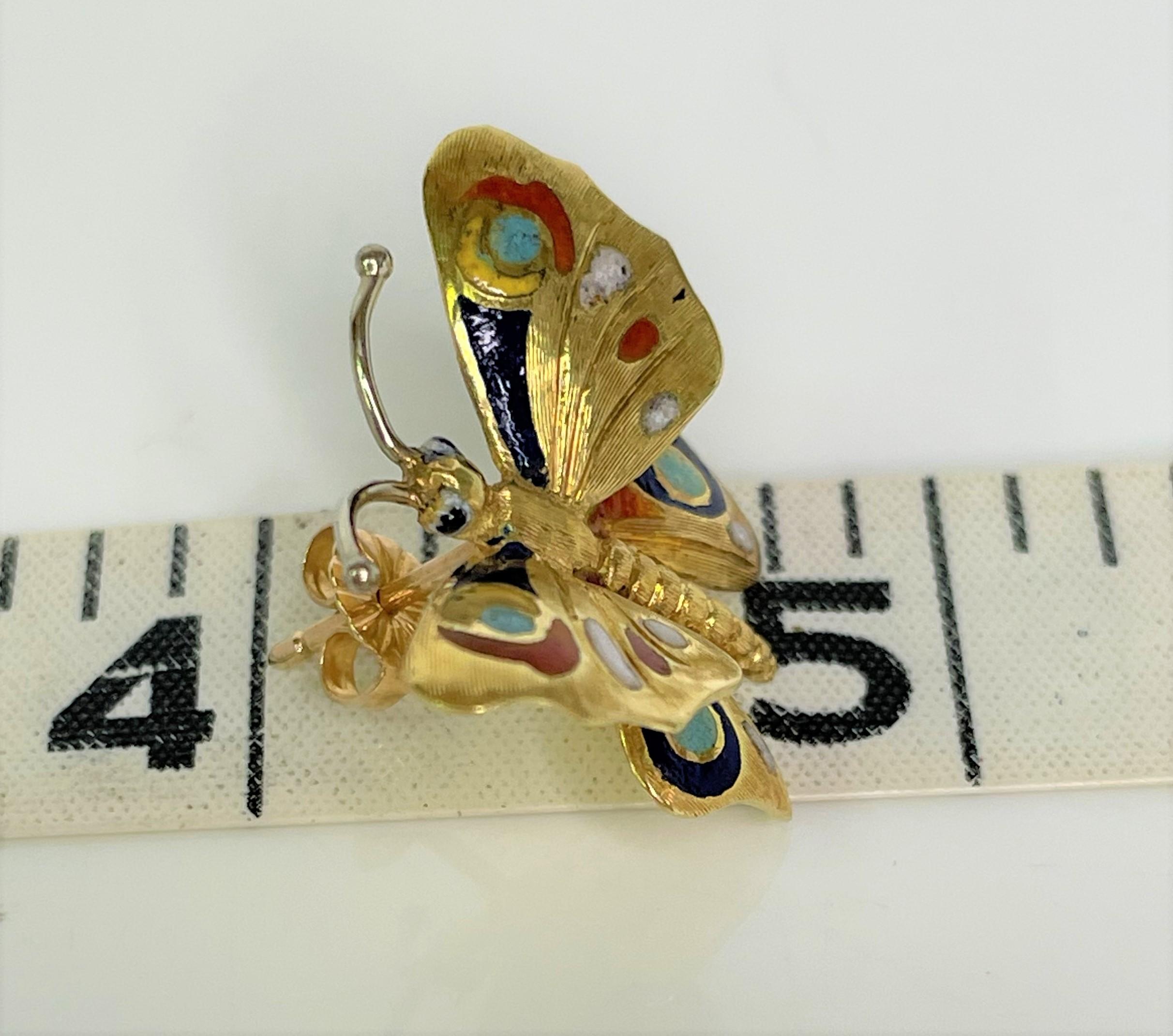 14KT Gold and Enamel Butterfly Earrings For Sale 2