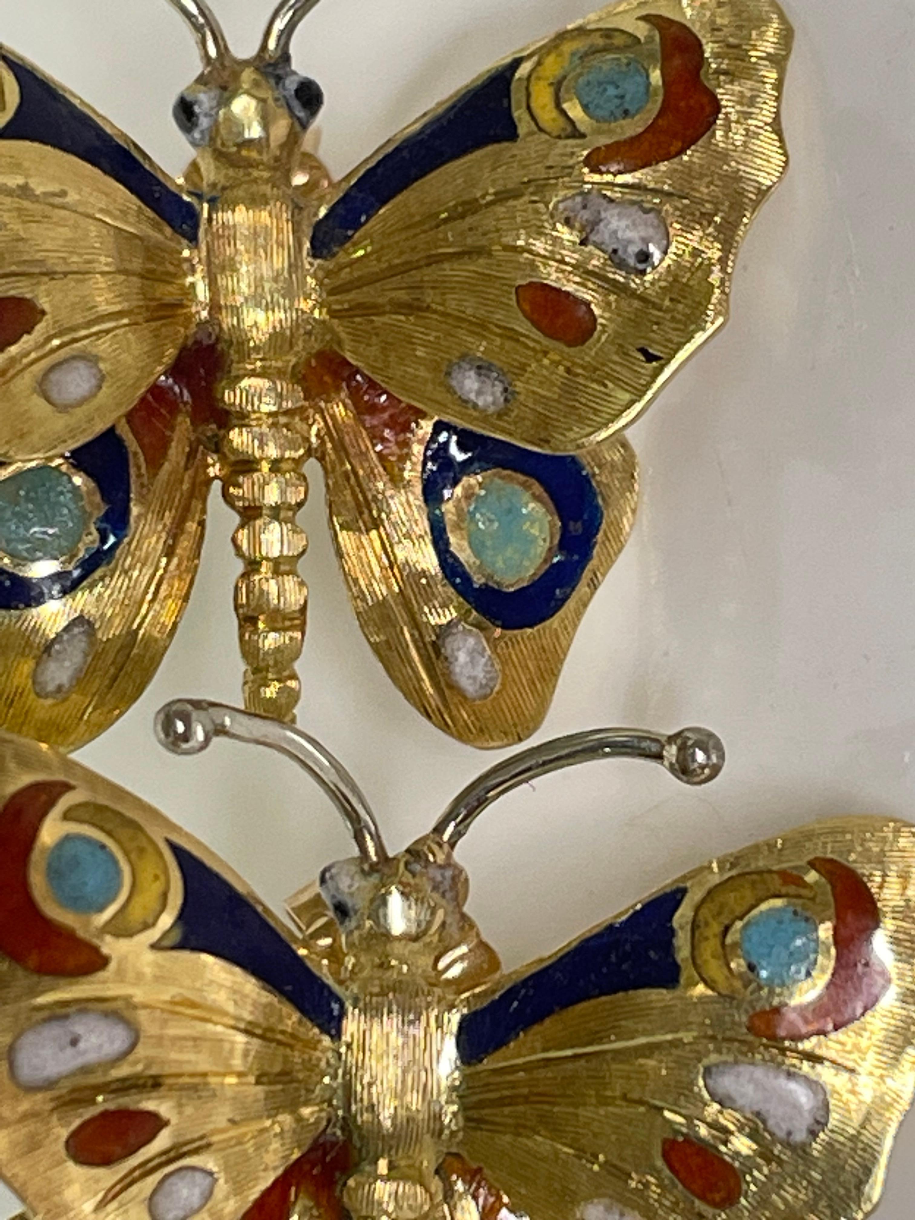 Orecchini con farfalla in oro e smalto 14KT in vendita 5