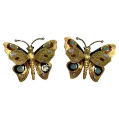 Vintage 14KT Gold and Enamel Butterfly Earrings