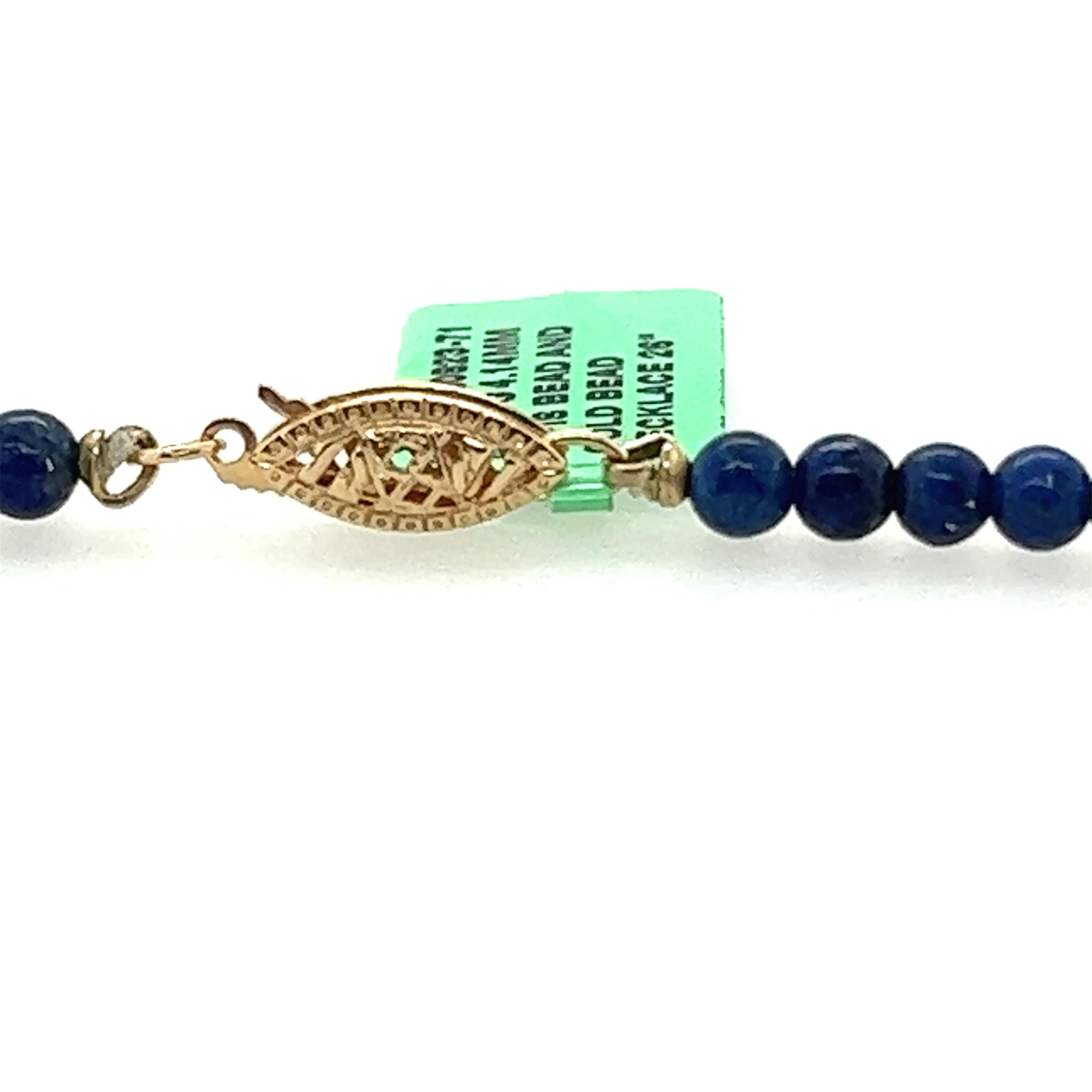 Women's or Men's 14kt gold and Lapis Lazuli 4.50mm Bead Necklace 
