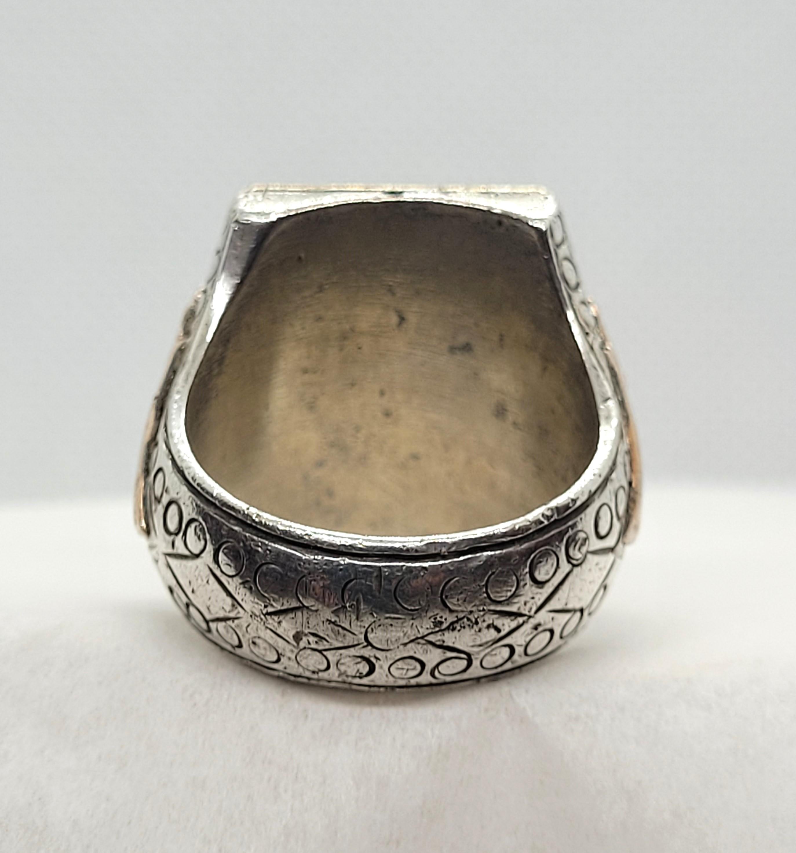 Silver, Copper, and Brass Engravable Crest Ring, Men's In Good Condition In Rancho Santa Fe, CA