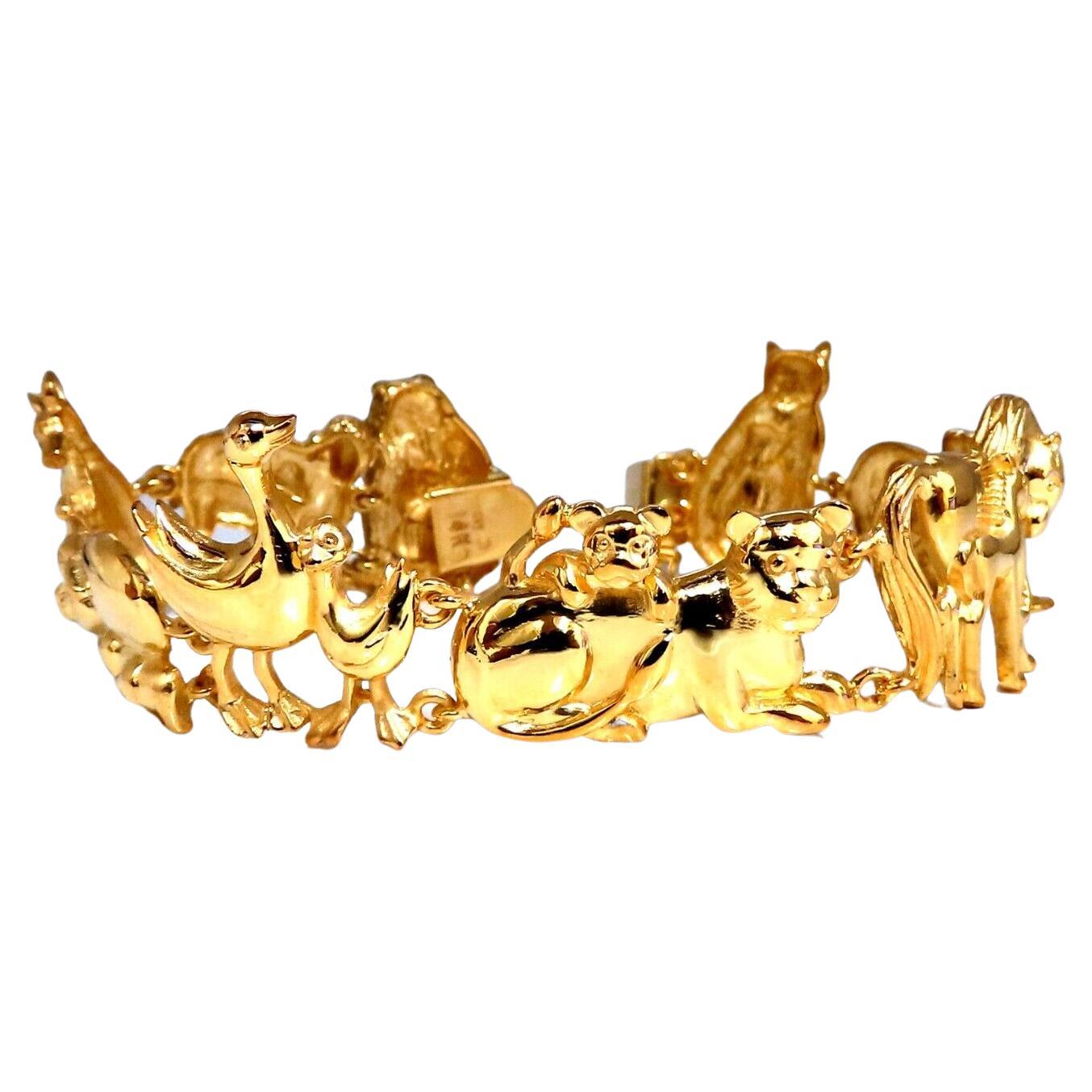 14kt Gold Animal Trail Noah Ark Bracelet Bear Sheep Kangaroo Pig Swan Lion Puppy For Sale