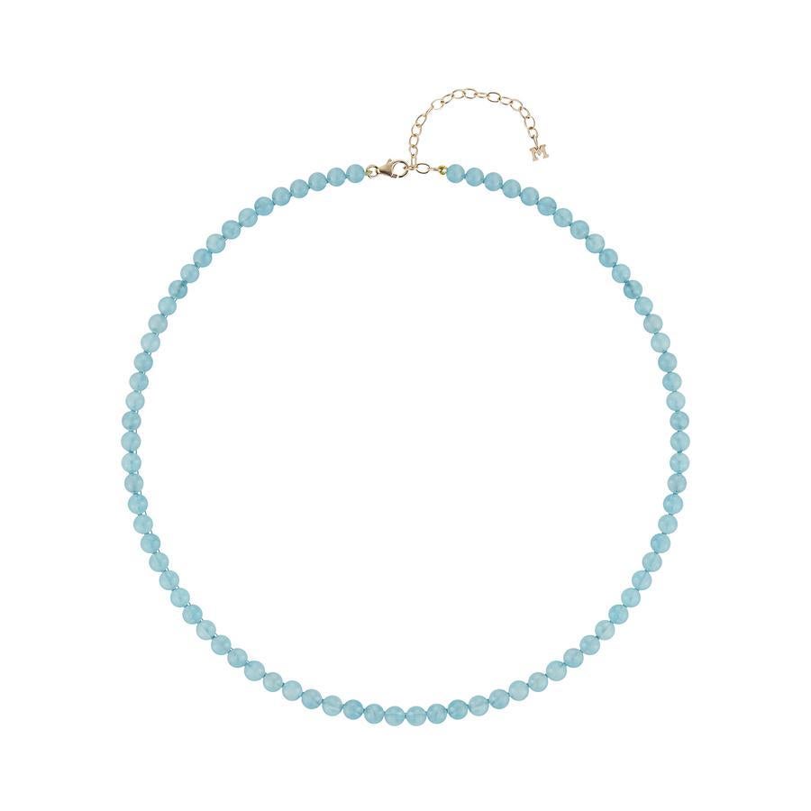 Beautifully made of 14kt yellow gold and strung with aquamarine beads. This necklace is perfect all year round. Looks fantastic worn alone or layered. 