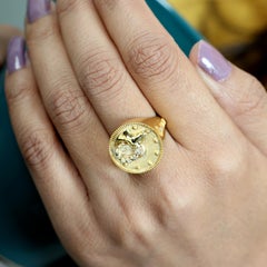 14KT Gold Aries Zodiac Diamond Signet Ring