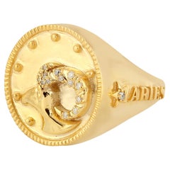 14KT Gold Aries Zodiac Diamond Signet Ring
