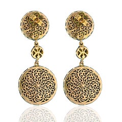 14Kt Gold Art Deco Rose-Cut Diamond Medallion Drop Earrings