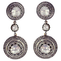 14Kt Gold Art Deco Rose-Cut Diamond Medallion Drop Earrings