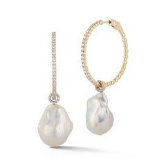 14 Karat Gold Baroque Pearl Detachable Diamond Hoops
