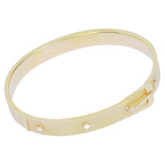 14KT Gold Belt Buckle Design Bangle Set with 3 Diamonds .19ct Total Weight