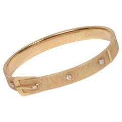 14KT Gold Belt Buckle Design Bangle Set with 3 Diamonds .19ct Total Weight
