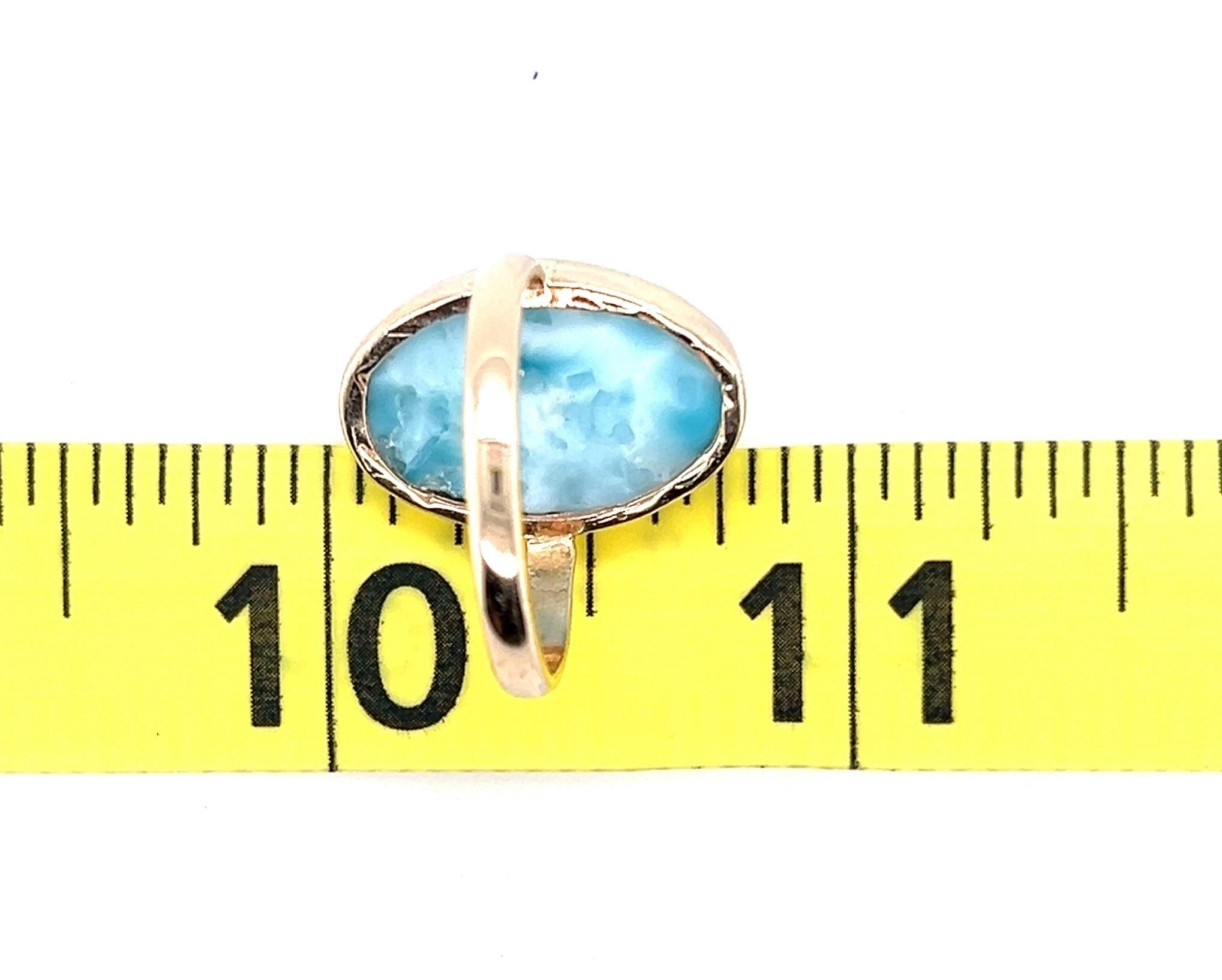 Contemporary Oval Cabochon Larimar Bezel Set Yellow Gold Fashion Ring 2