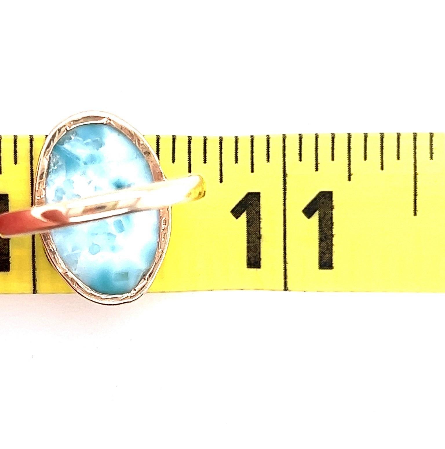 Contemporary Oval Cabochon Larimar Bezel Set Yellow Gold Fashion Ring 3