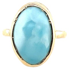 Contemporary Oval Cabochon Larimar Bezel Set Yellow Gold Fashion Ring