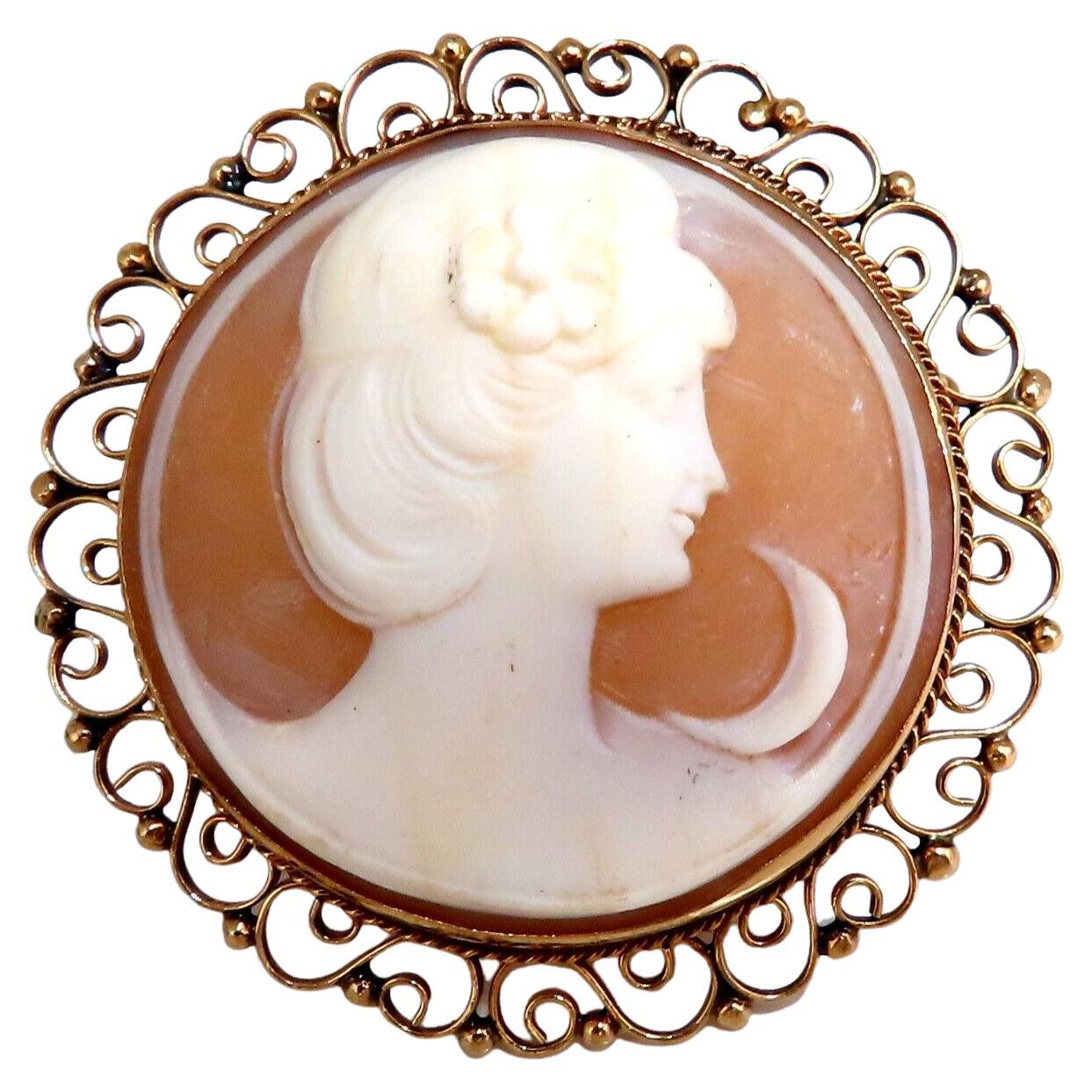 14kt Gold Cameo Gold Pin Circular Moon Crescent For Sale