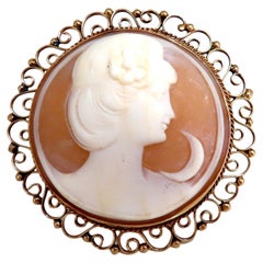 14kt Gold Cameo Gold Pin Circular Moon Crescent*