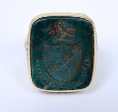 14KT Gold & Carved Bloodstone Armorial Crest Ring of the Andrews Family, 18th c