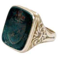 14KT Gold & Carved Bloodstone Armorial Crest Ring of the Andrews Family, 18th c